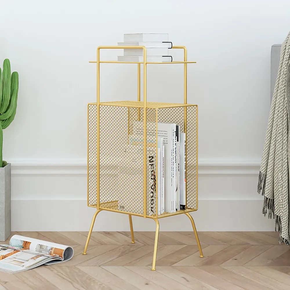 

Modern End Table with Shelf 3-Tiered Metal Side Table in Gold