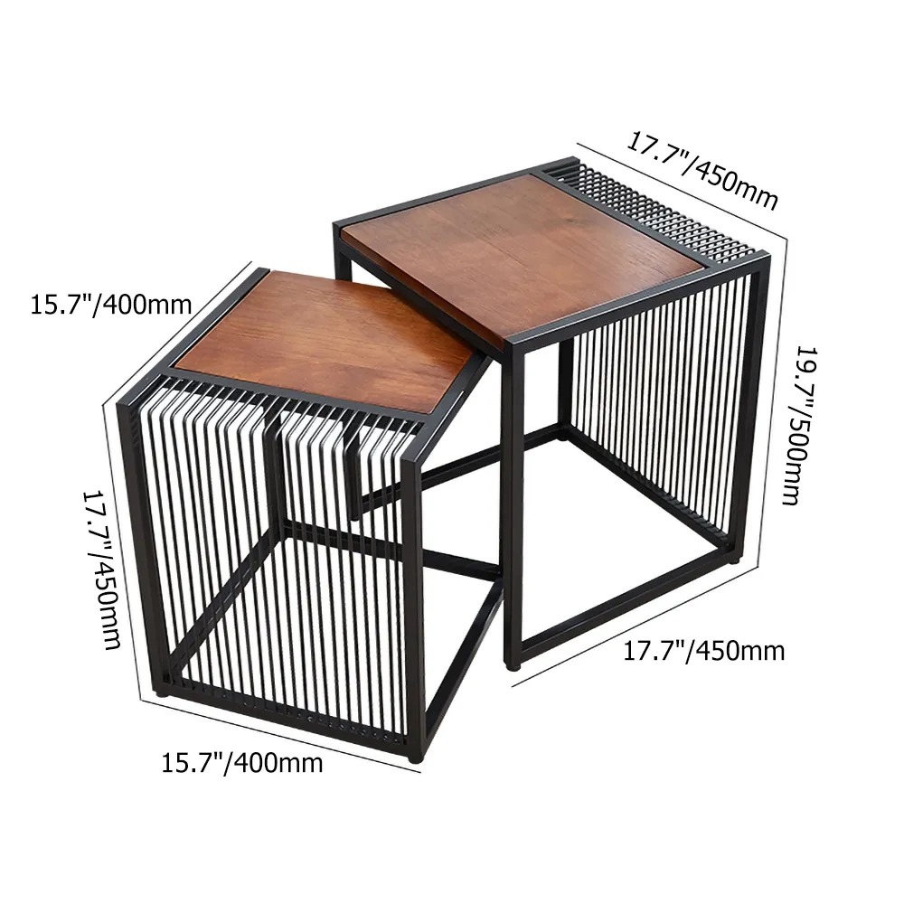 Brown Metal Side Table Set of 2 Rectangular End TableHomary