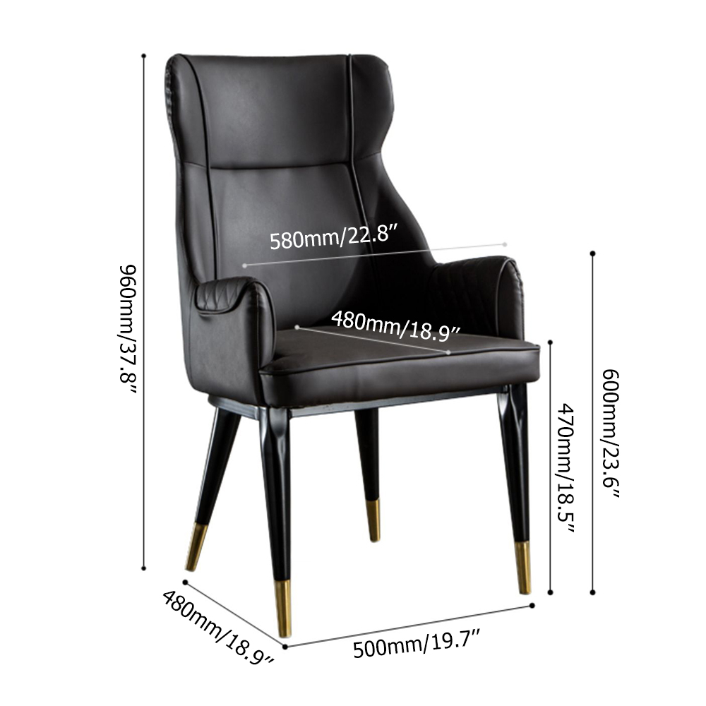 Modern Accent Chair PU Leather Upholstered Accent Chair in Black & Gold Legs