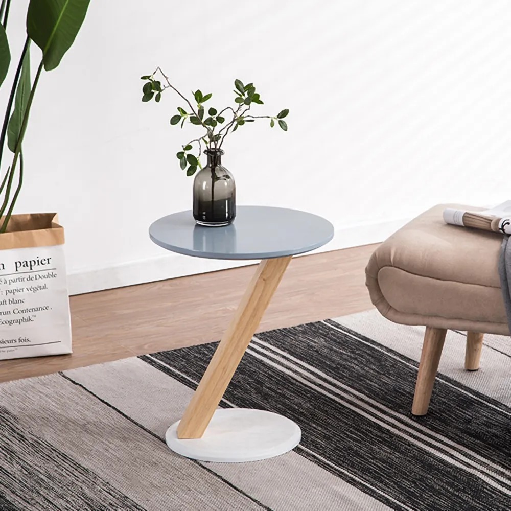 

Blue Small Side Table Z-Shaped Wooden End Table