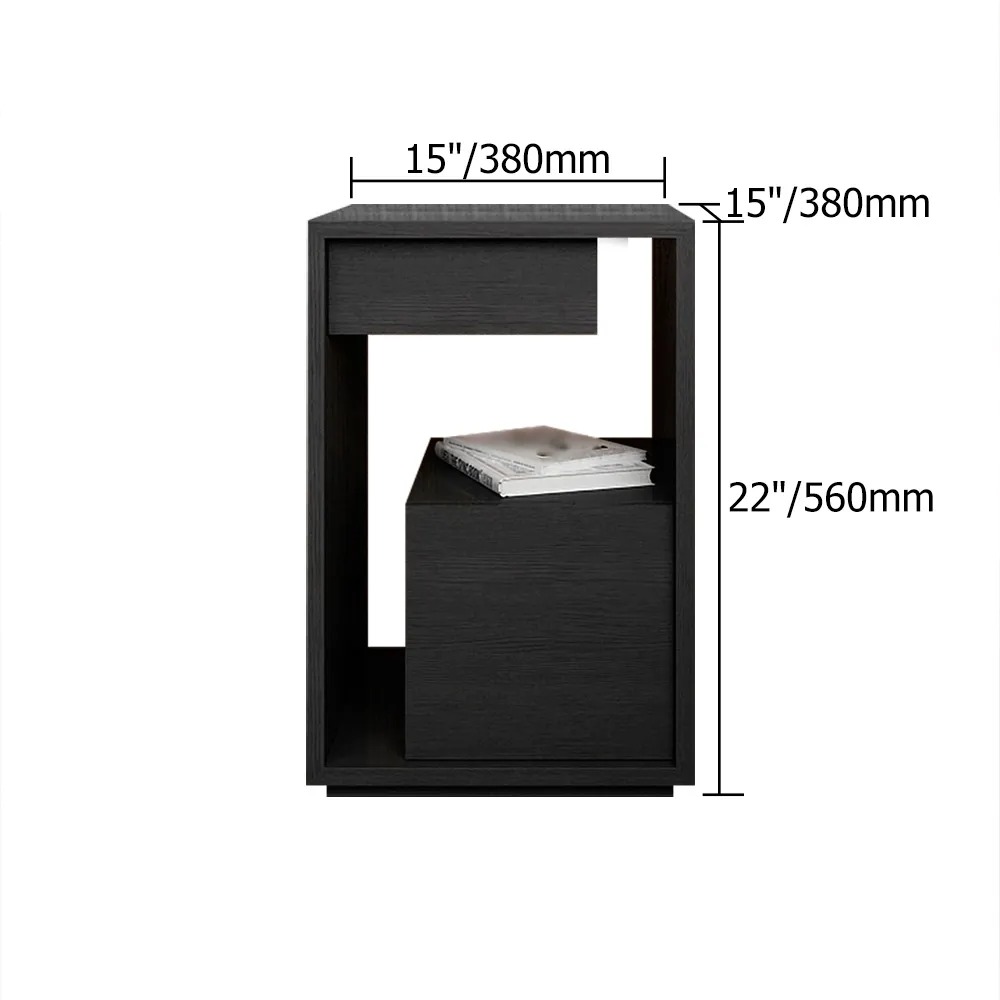 Black Side Table with Drawers & Shelves End Table-Homary
