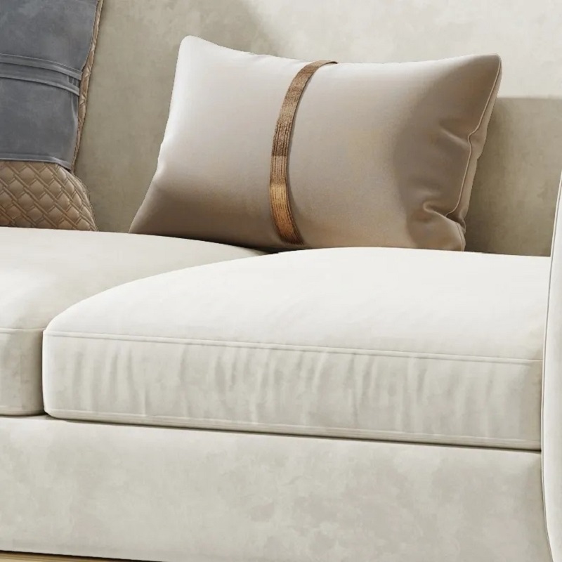 Beige Velvet Upholstered Sofa 3-Seater Sofa Luxury Sofa Solid Wood Frame with Gold Legs