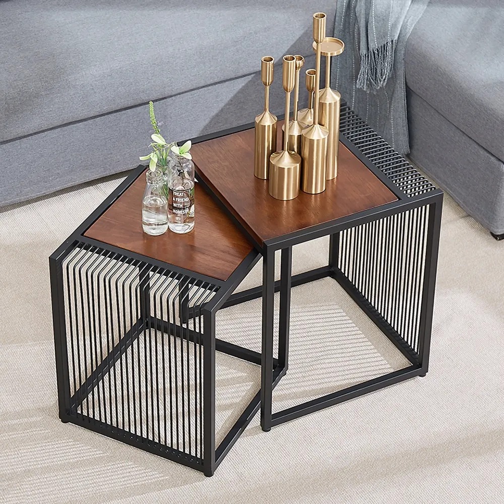 Brown Metal Side Table Set of 2 Rectangular End TableHomary