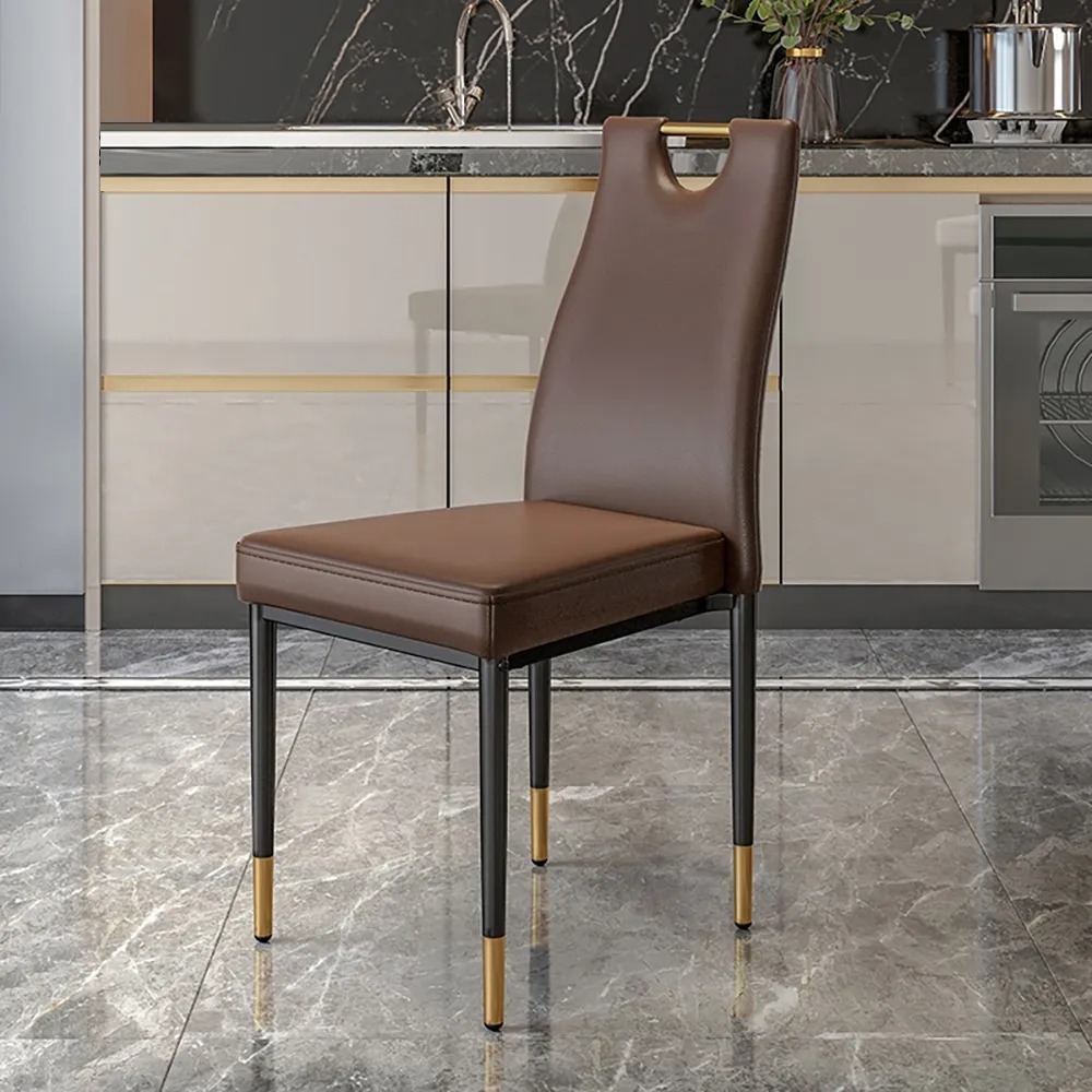 

Modern Upholstered Dining Chair in Brown Set of 2 with Carbon Steel Legs