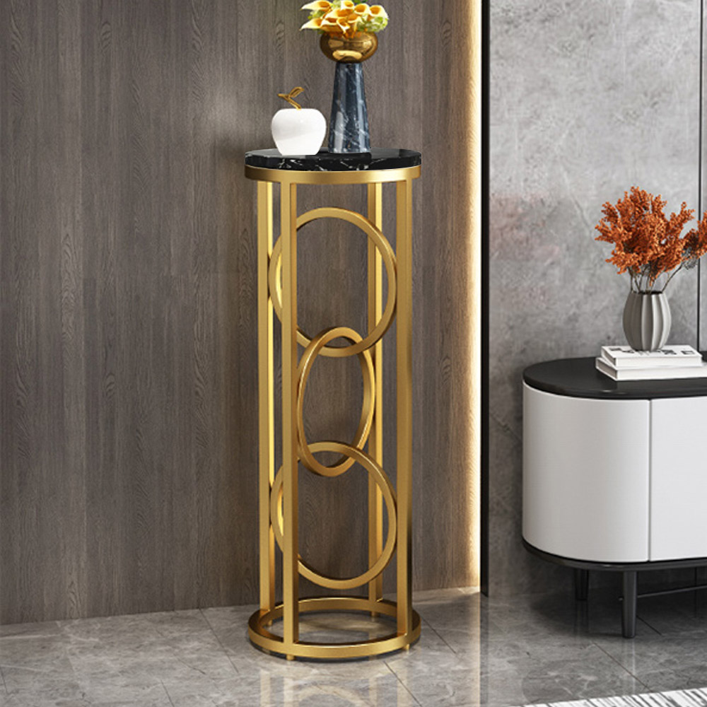 35.4" Modern Standing Plant Stand In Gold & Black