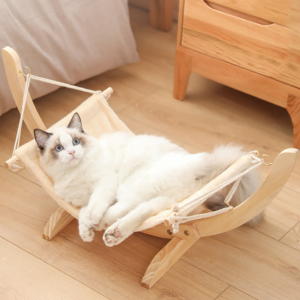 

28"Lx13.8"Wx13.4"H Freestanding Cat Hammock Solid Wood Stand Plush Cat Bed Velvet