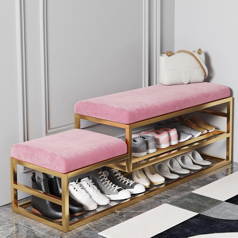 

Modern Bench Velvet Upholstered Bench-Pink