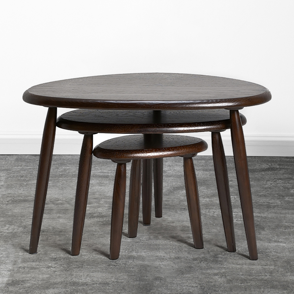 

Set of 3 Black Coffee Table Solid Wood Accent Table