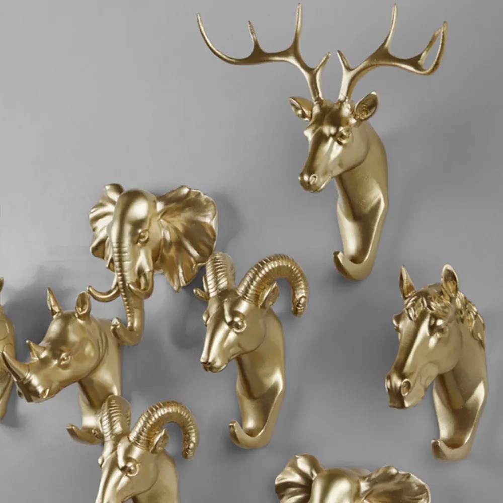 Animal Mounted Hook In Gold Set Of 6