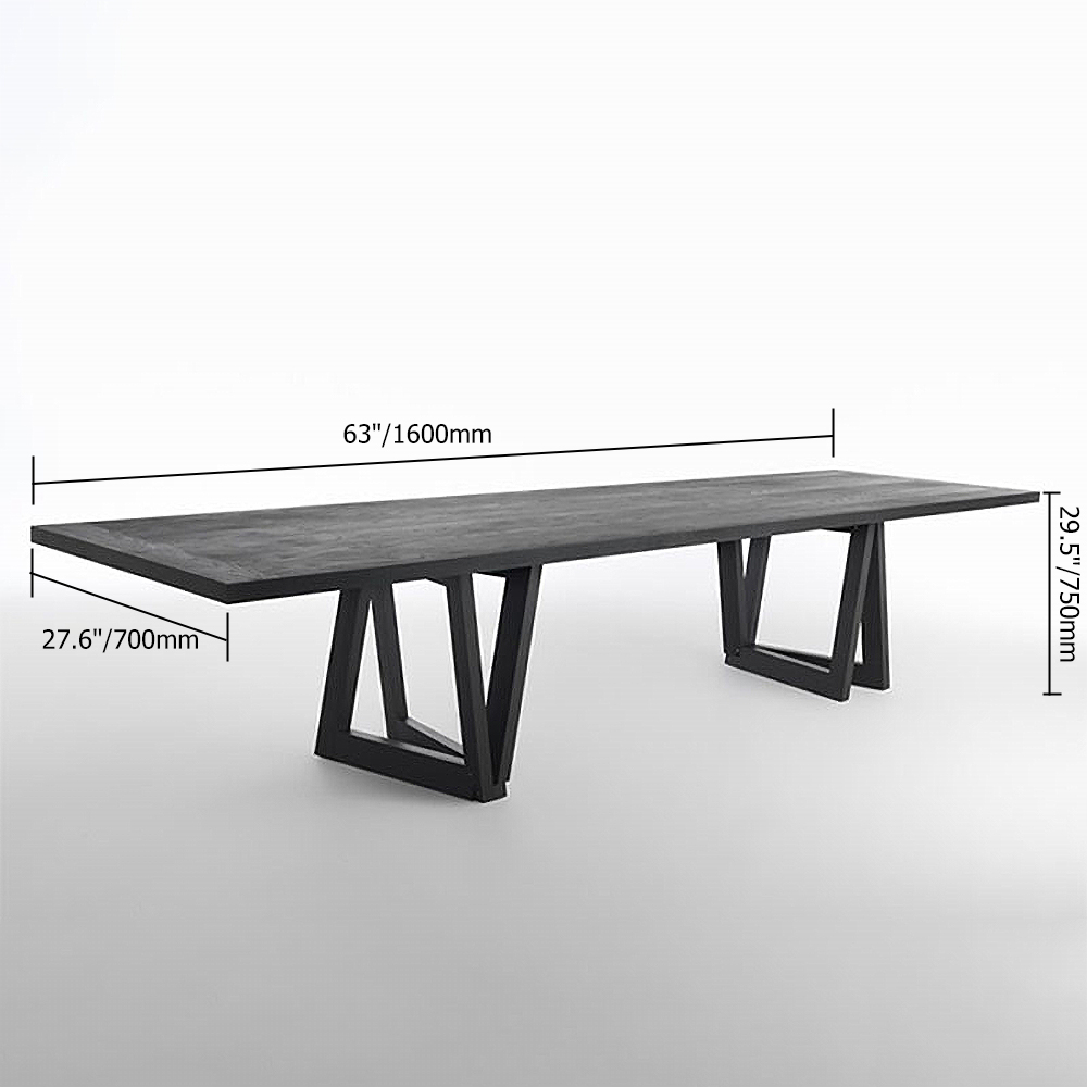 Mesa de comedor rectangular de 63 pulgadas, de madera maciza negra, base cuadrada de metal