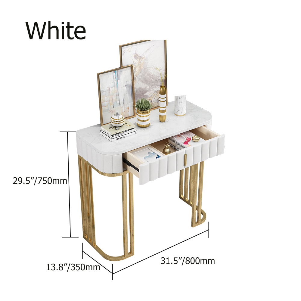 Grey Modern Console Table with Drawers Marble Top & Metal FrameHomary