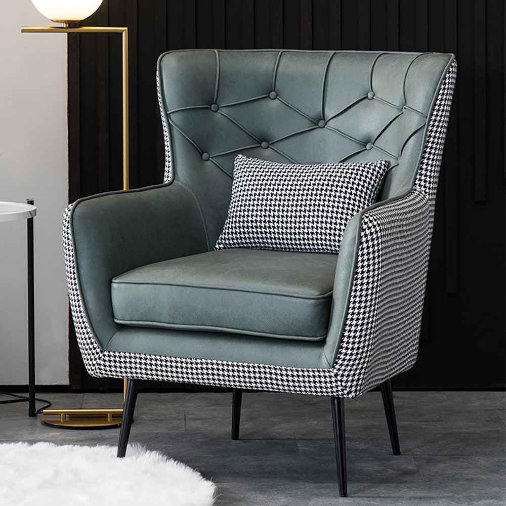 

Modern Accent Chair Tufted PU Leather Upholstered Chesterfeild Chair Pillow Included, Deep green