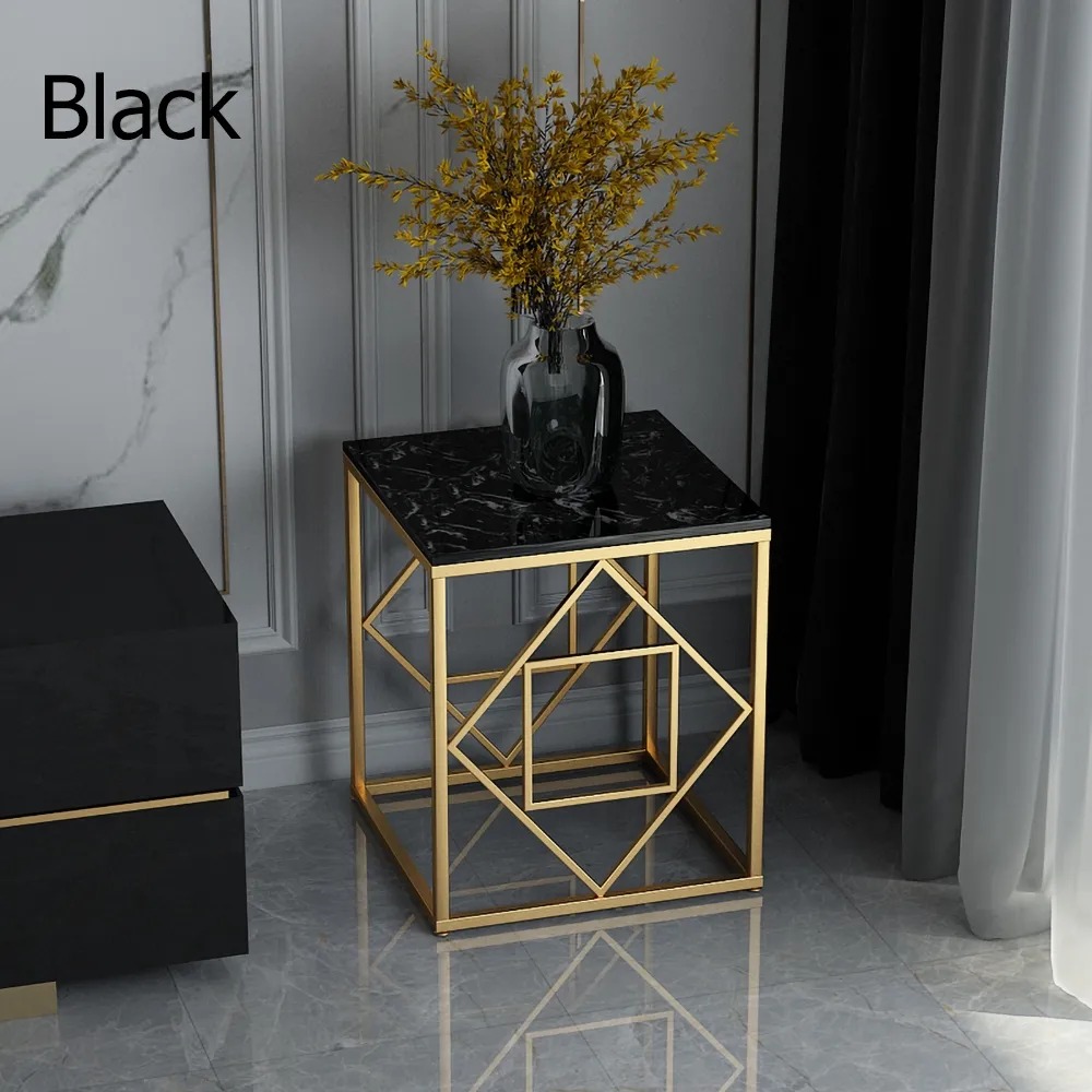 Black Square End Table Modern Marble Top Side TableHomary