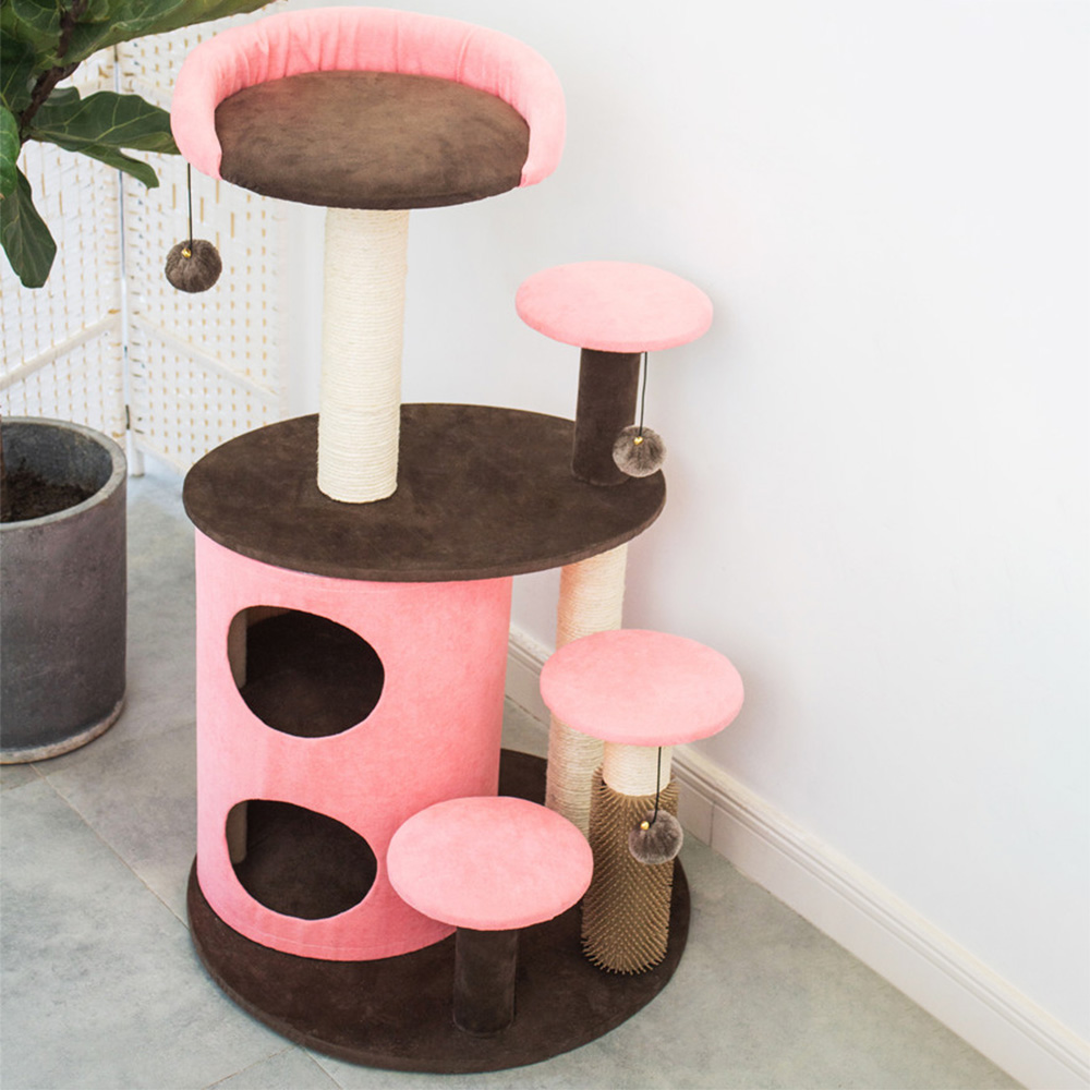 Pink Velvet Cat Tree Condo 40.1" Cat Tower And Perch Scratching Post Teasing Toy