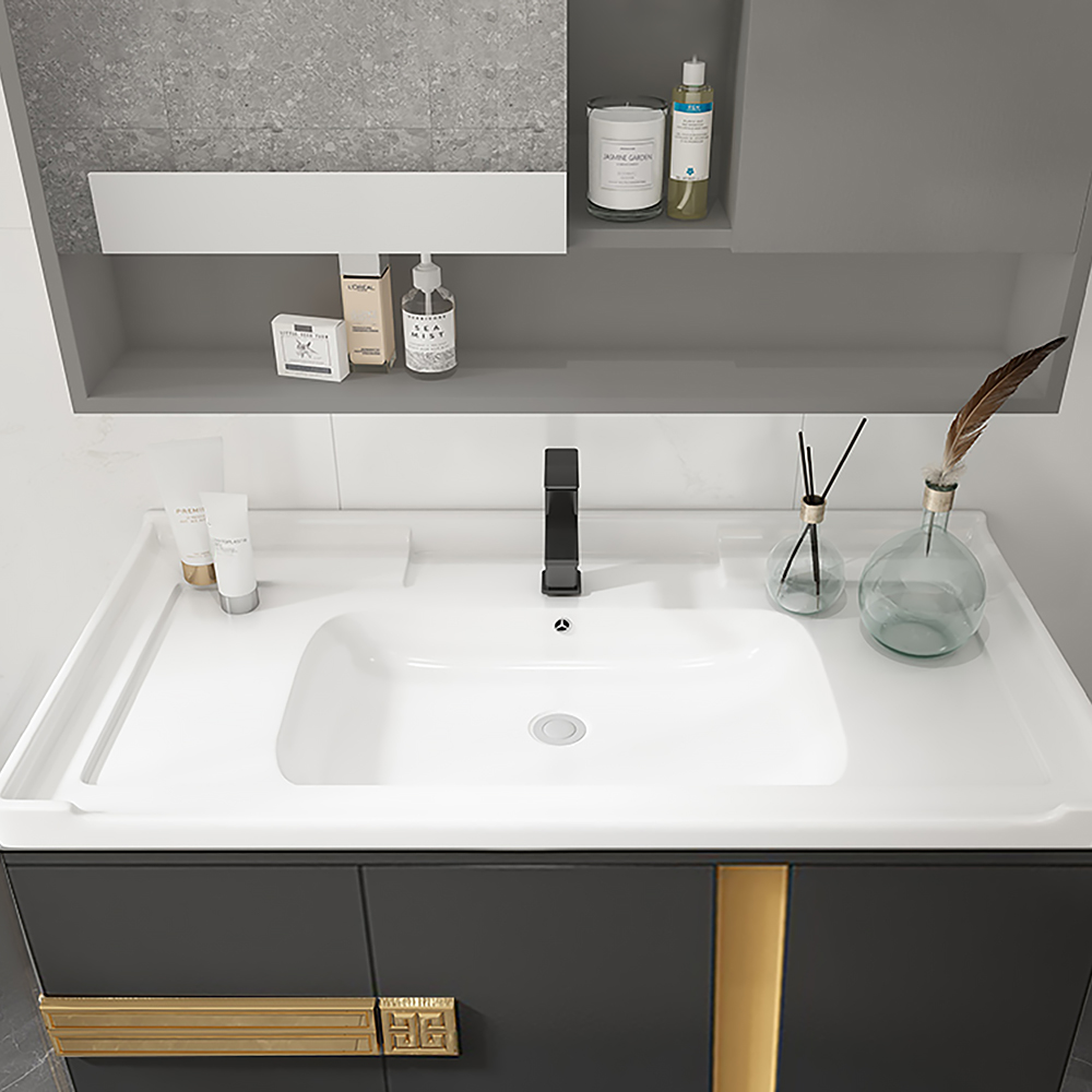 Black 40" WallHung Bathroom Vanity with Top Ceramic Dropin