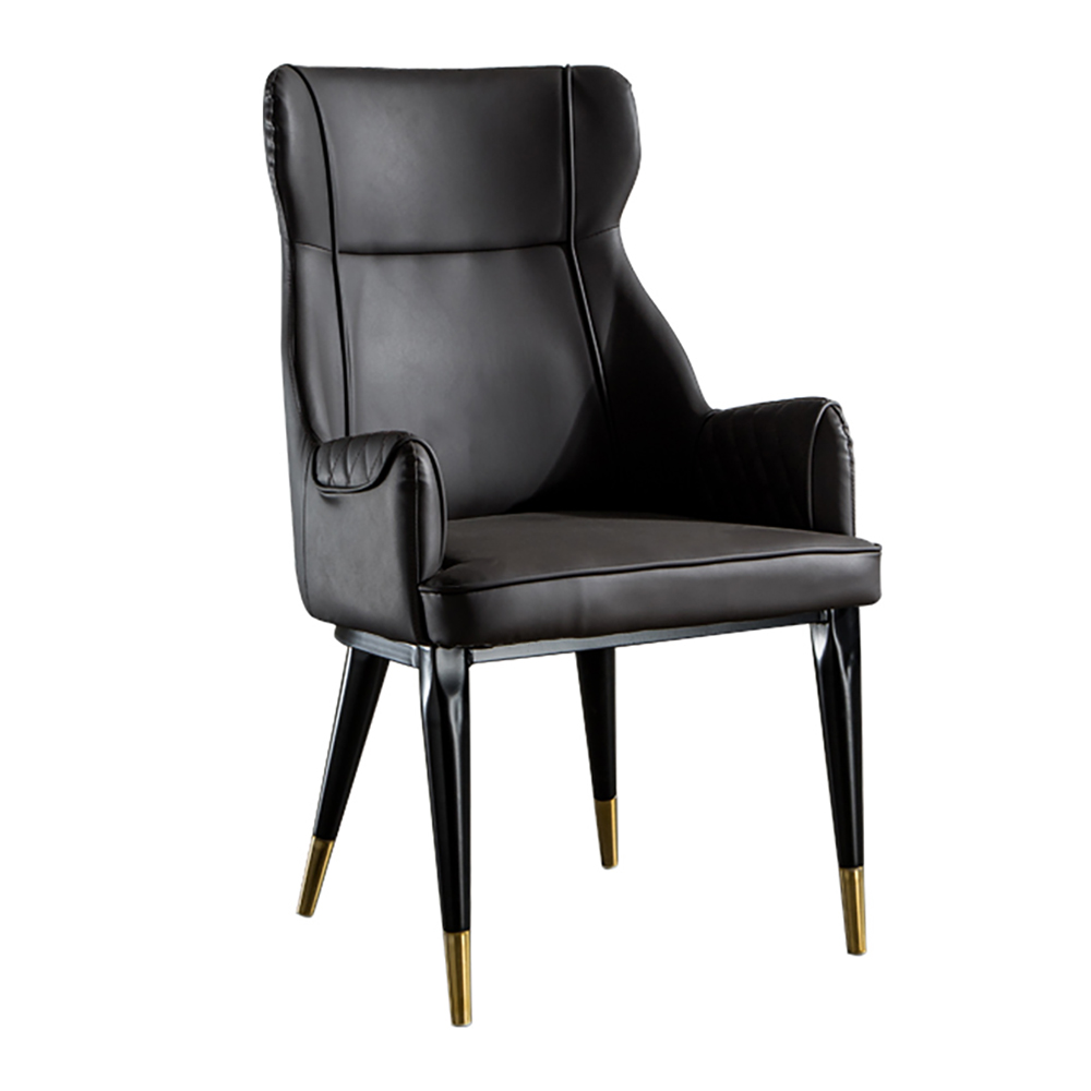 Modern Accent Chair PU Leather Upholstered Accent Chair in Black & Gold Legs