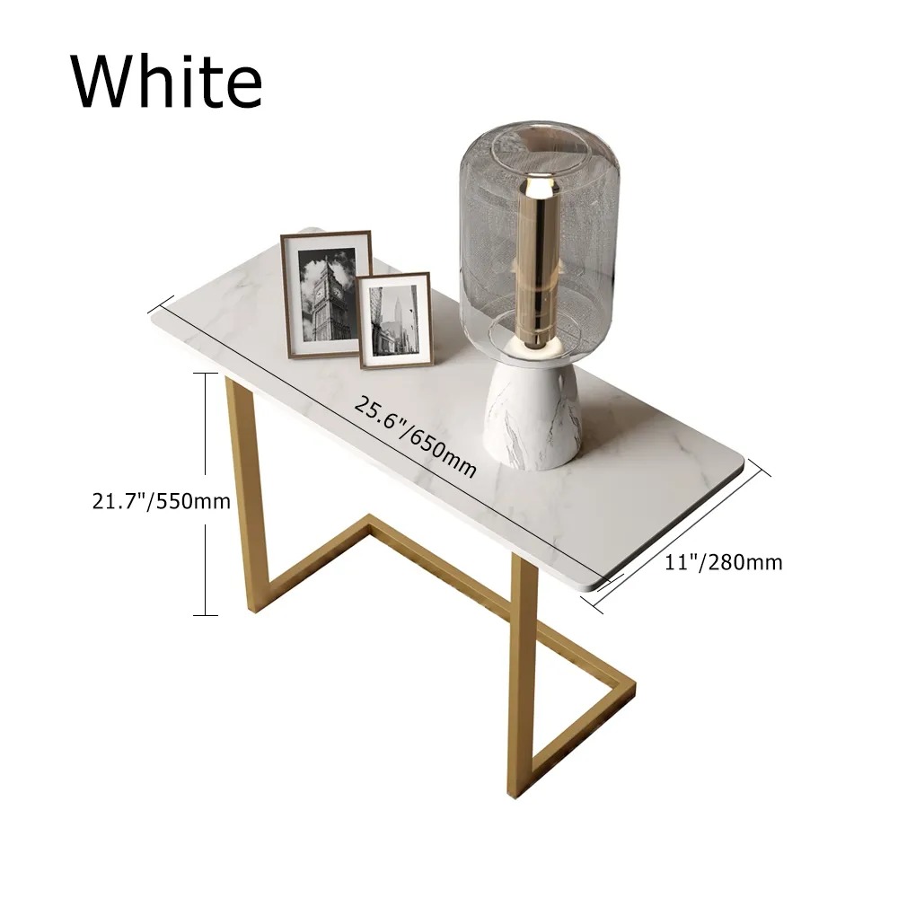 White End Table with Stone Tabletop Rectangular Side Table