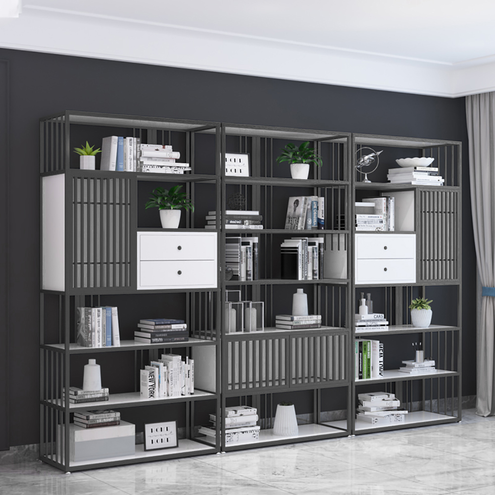 Contemporary Line Solid Wood Etagere Bookshelf in Black&WhiteHomary
