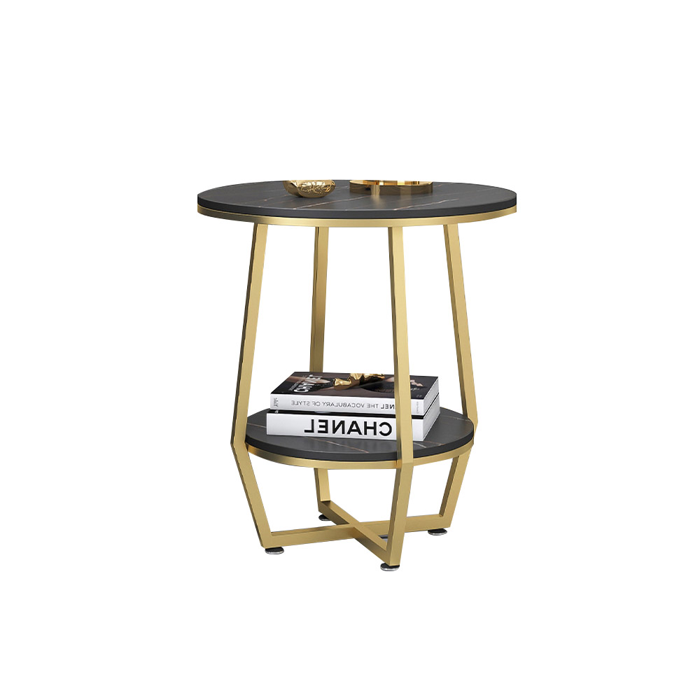 Black Round End Table with Shelf Metal FrameHomary