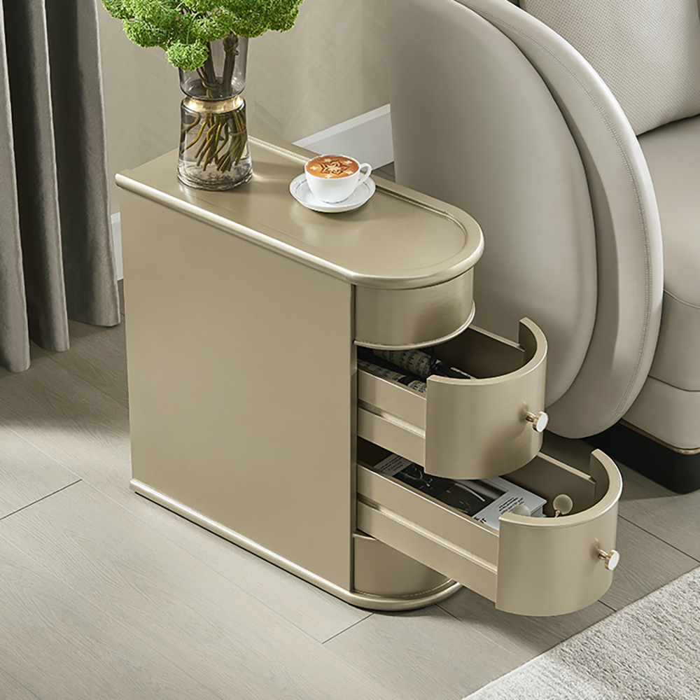 

Narrow Wooden Storage Side Table with 2 Drawers in Gold