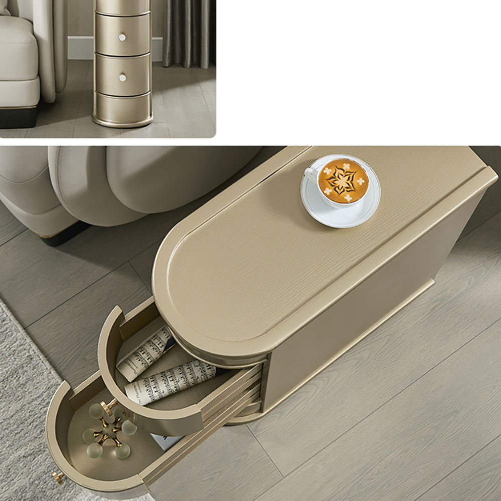 Narrow Wooden Storage Side Table with 2 Drawers in GoldHomary