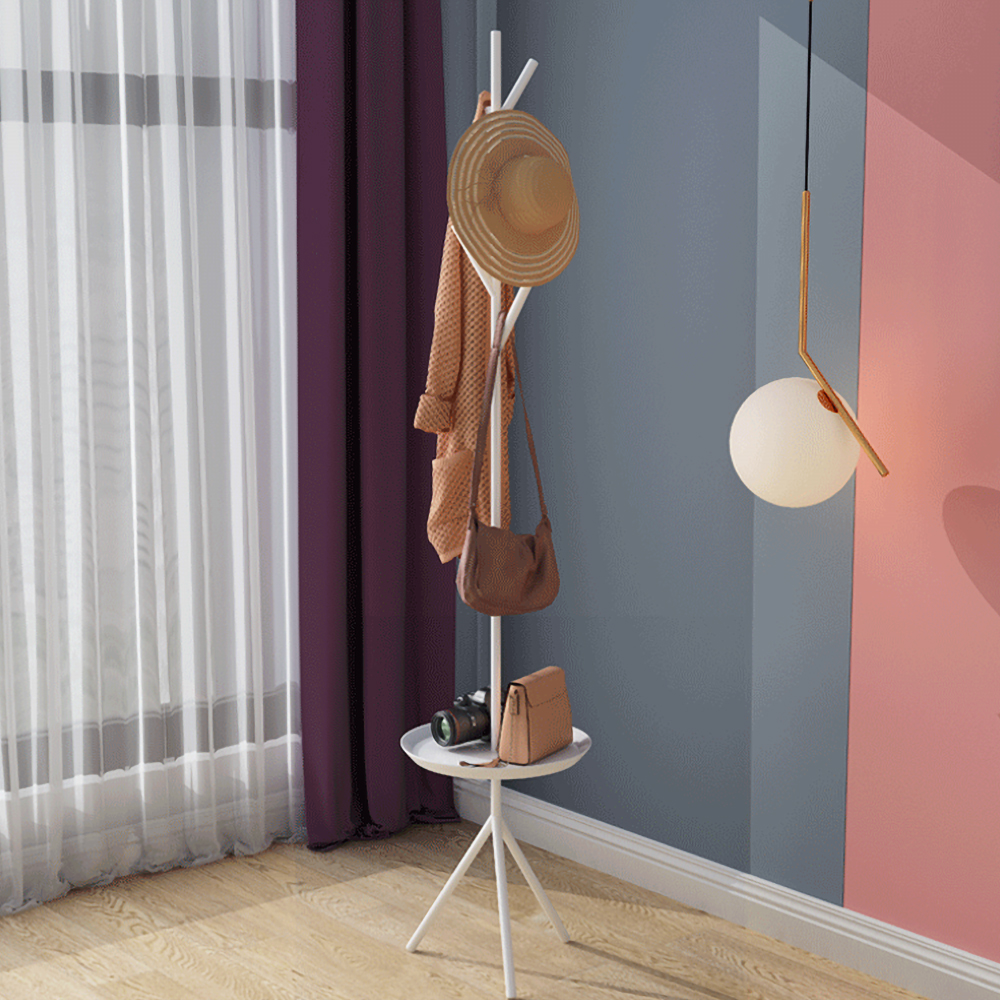 Clothing Rack Coat Stand with Table Modern White
