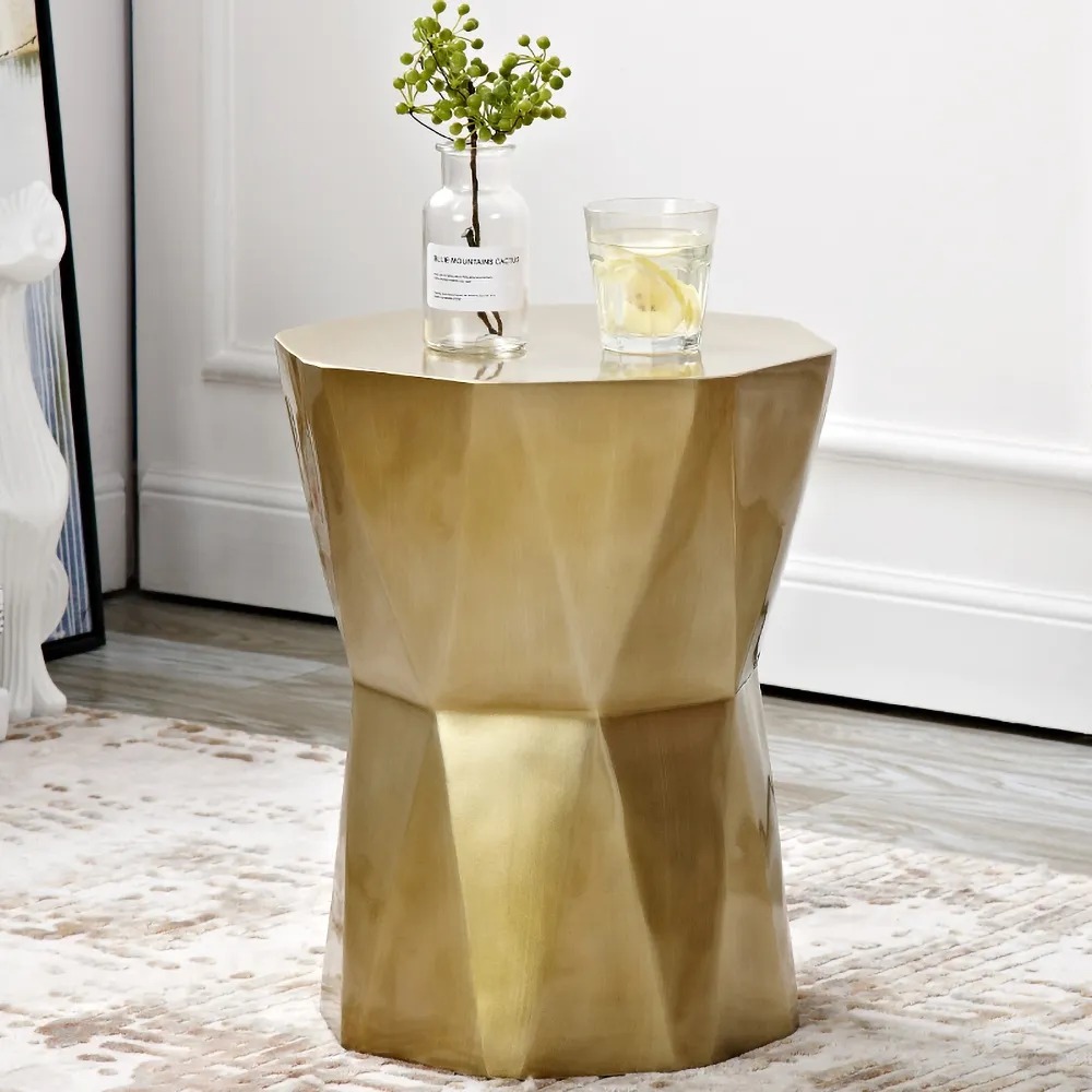 Modern Antique Brass End Table Fiber Glass Living Room Geometric Design