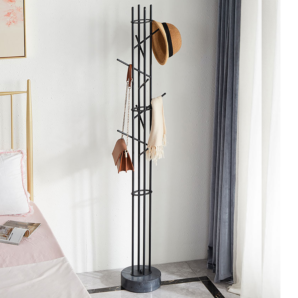 

68" Black Modern Freestanding Coat Rack Marble Base
