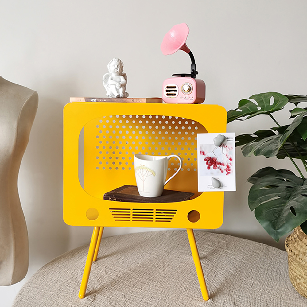 TV Sculpt Display Shelving Unique End Table in Yellow