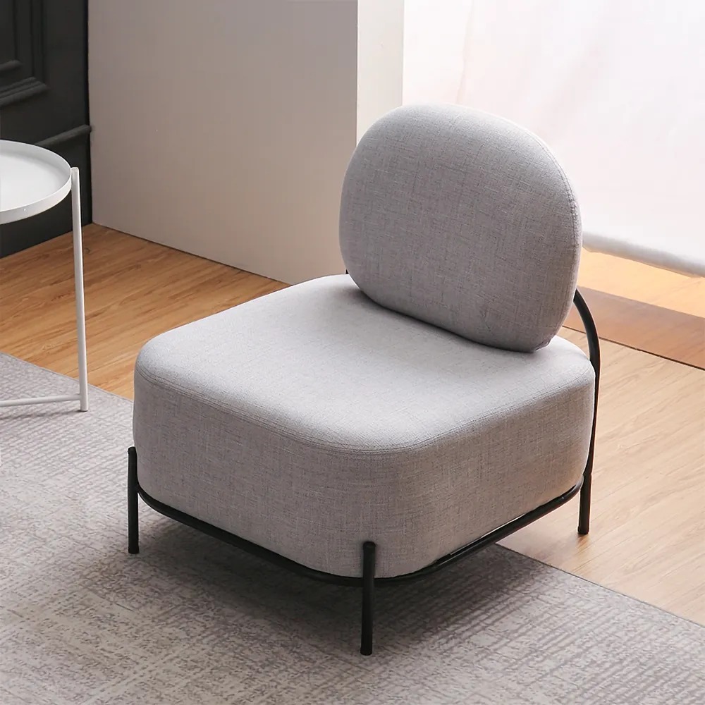 Grey Linen Upholstered Armless Accent Chair Black Legs