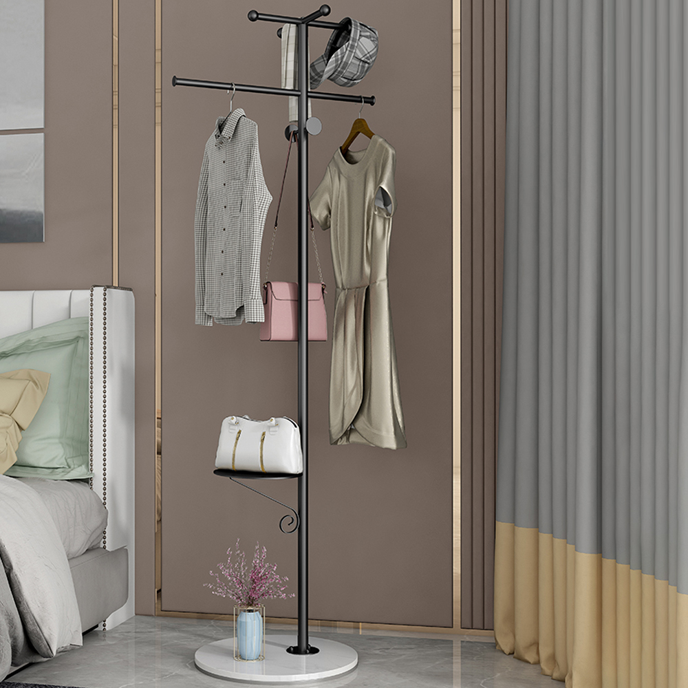 

70.1" Black Swivel Coat Rack with Shelf