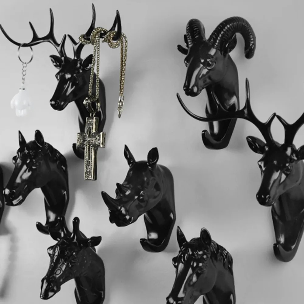 Animal Mounted Hook In Black Set Of 6