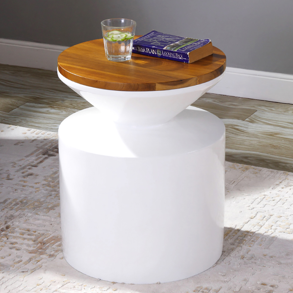 

Modern White Round End Table with Wooden Top Side Table Style A
