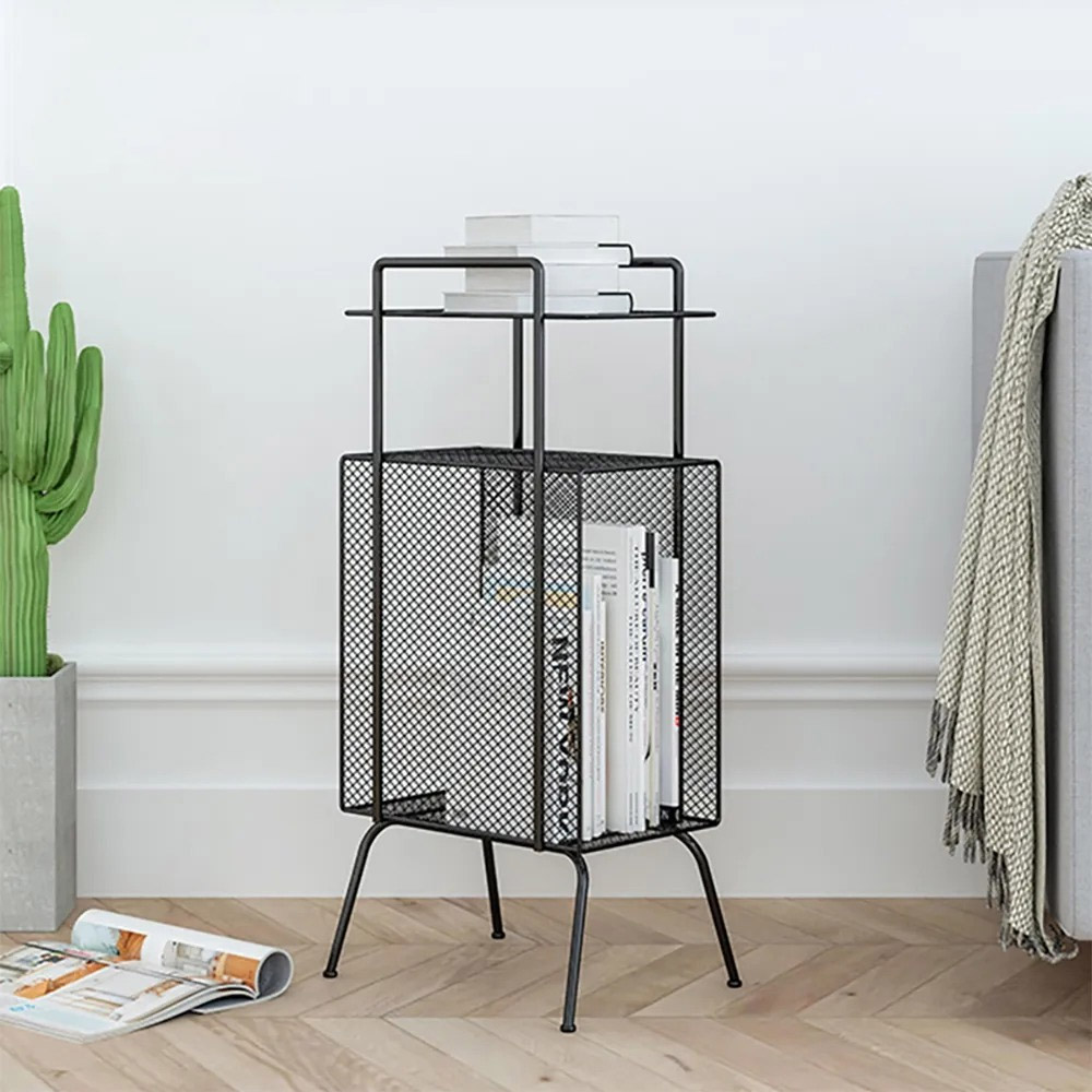 

Modern End Table with Shelf 3-Tiered Metal Side Table in Black