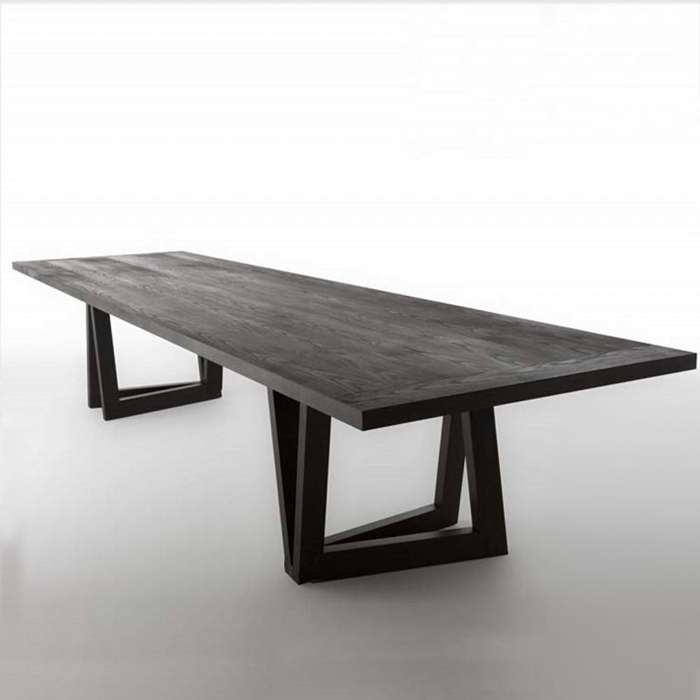 Mesa de comedor rectangular de 63 pulgadas, de madera maciza negra, base cuadrada de metal