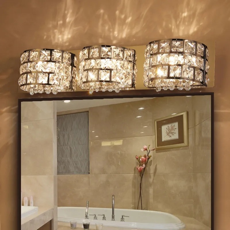 Image of Modern Clear Crystals 3-Light Bath Vanity Wall Light in Chrome