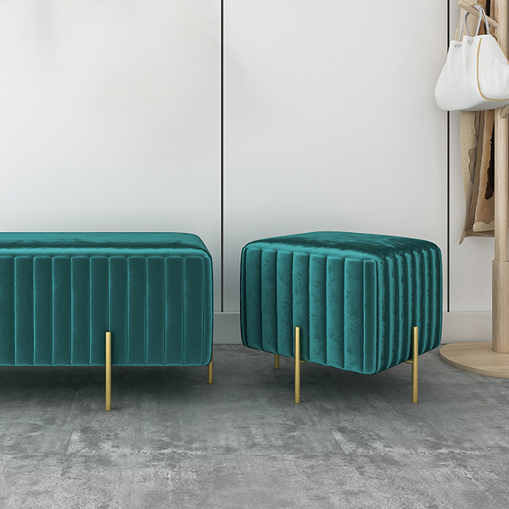 

Contemporary Square Pouf Ottoman Round Upholstered Velvet Ottoman Footrest in Blue