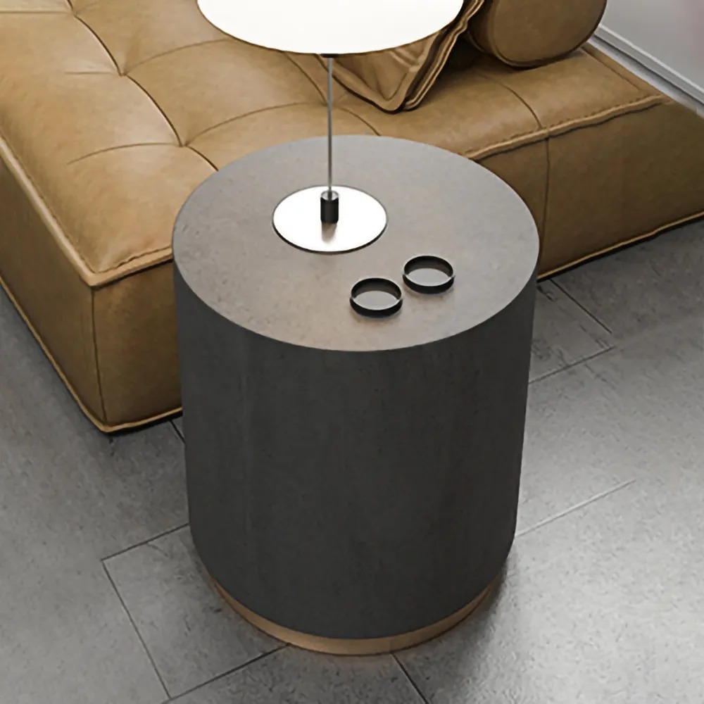 Deep Grey Side Table Round Cement End Table for Living Room