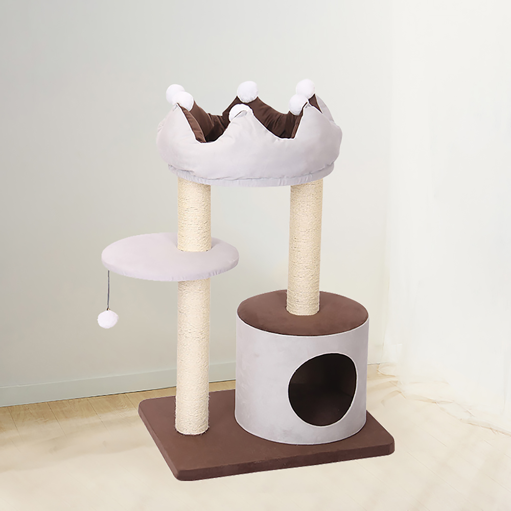 35.4" Crown Cat Tree With Cat Bed And Perch In Gray Scratch Post & Teasing Toy