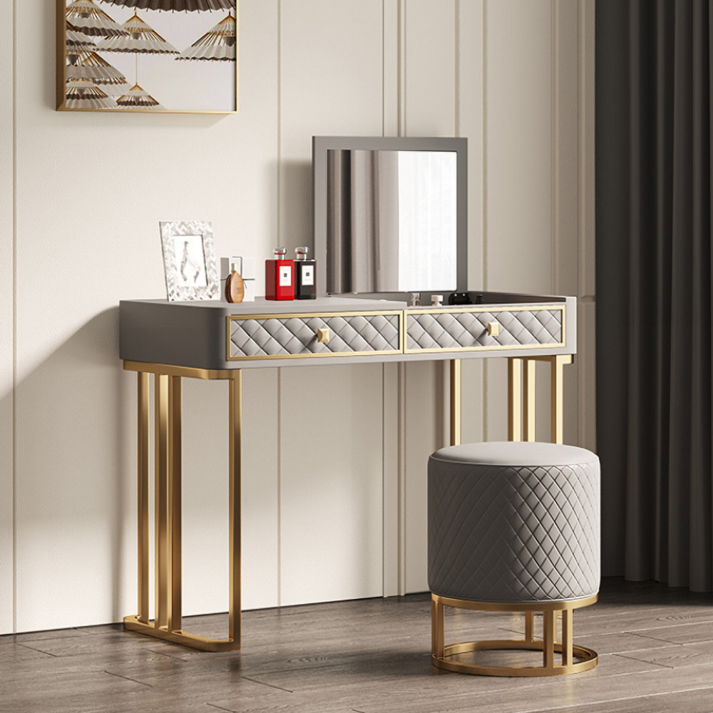 

Gray Makeup Vanity Set Flip Top Dressing Table Without Cabinet