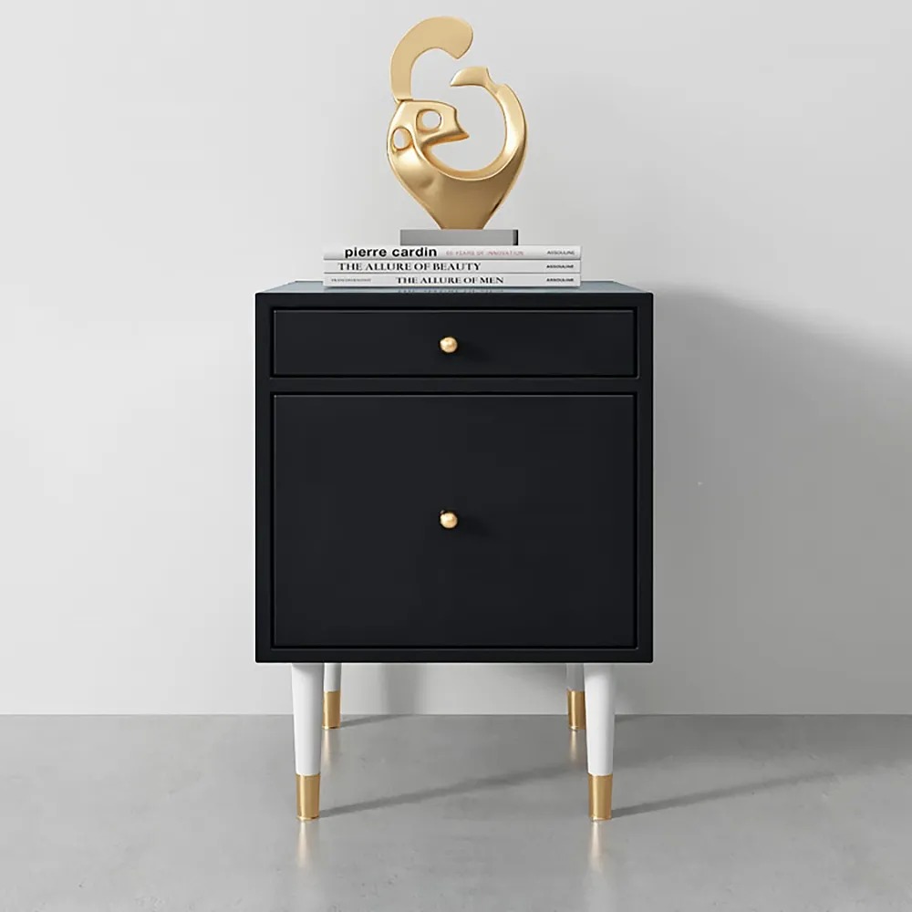 Black Modern Bedroom Nightstand 2Drawer Bedside TableHomary