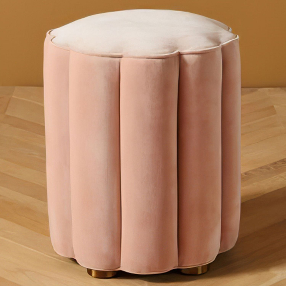 Pink Round Ottoman Stool Velvet Upholstered Makeup Vanity Stool