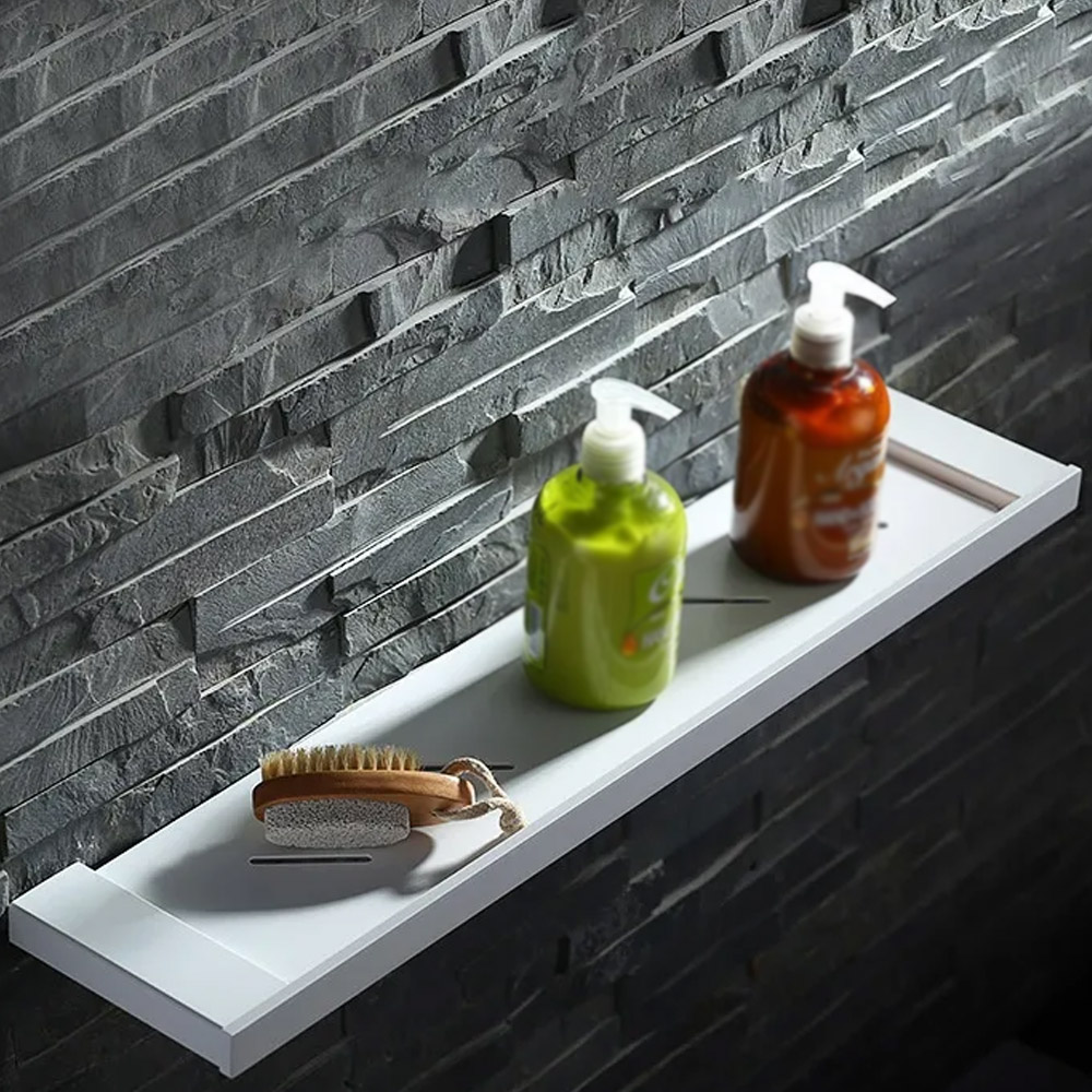 Tierney Modern White Stainless Steel Single Square Bathroom Wall Shelf