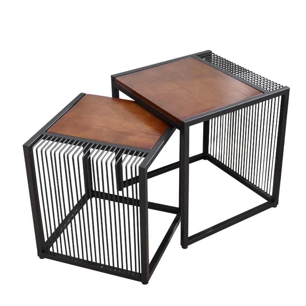 Brown Metal Side Table Set of 2 Rectangular End TableHomary