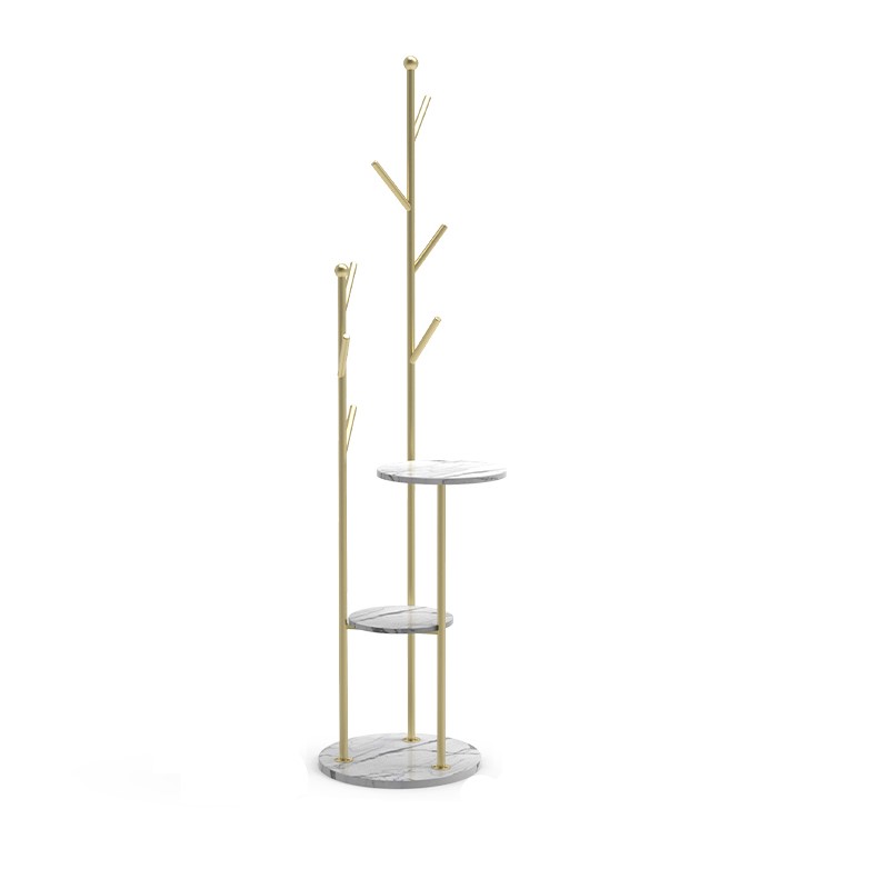 Tree Clothing Stand Standing Coat Stand for Hallway with Shelves in Gold