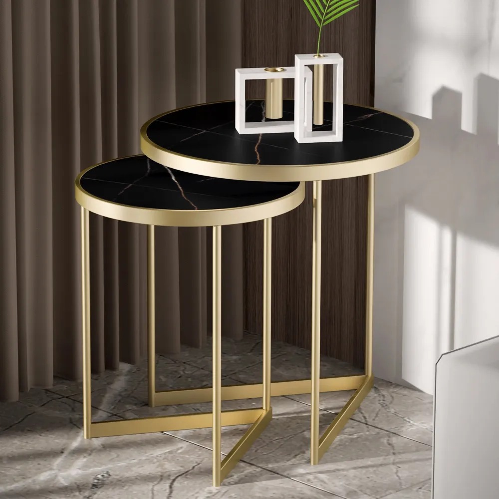Black End Table Sets Modern Marble Top Side Table