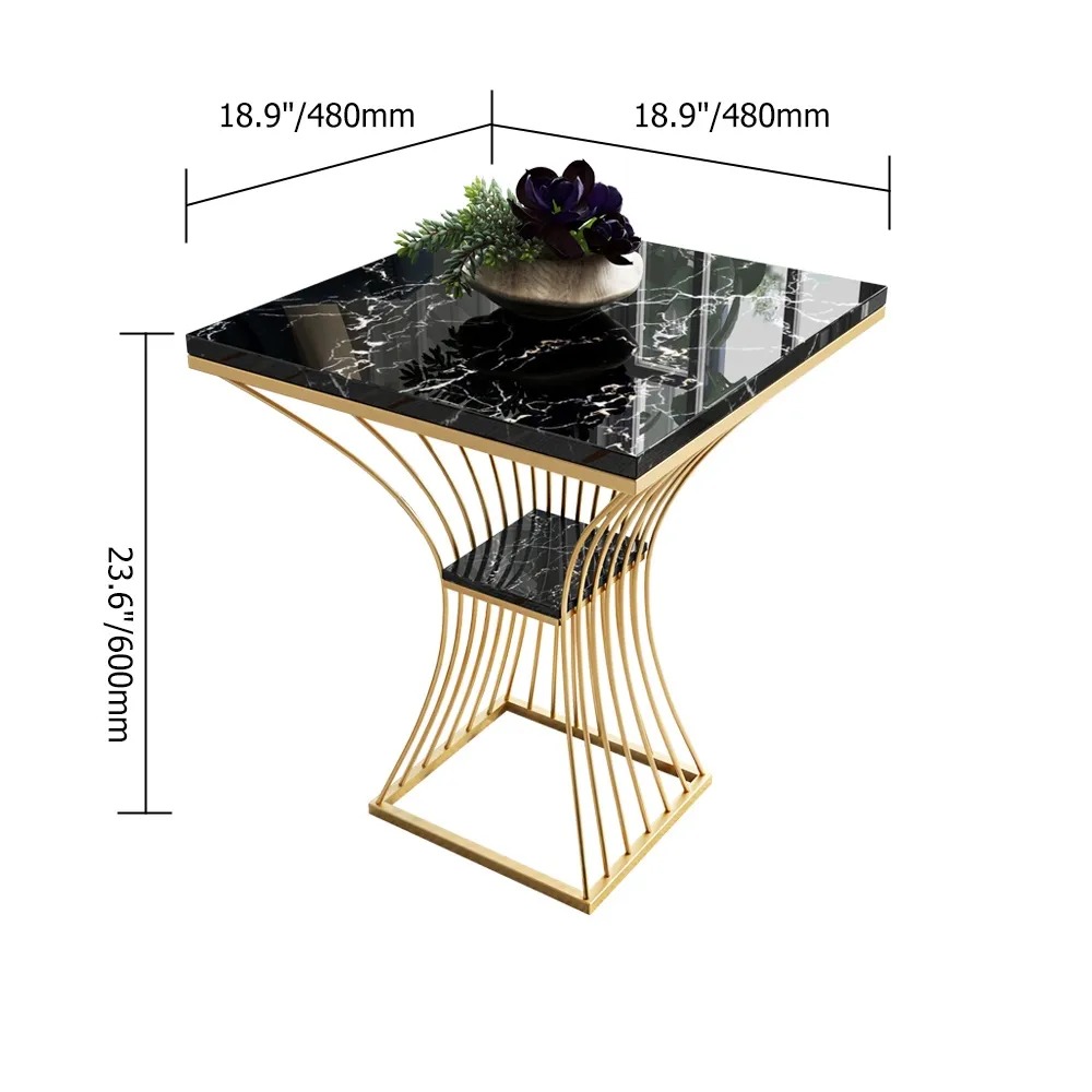 Table d'appoint blanche à 2 niveaux avec rangement avec cadre en métal en marbre