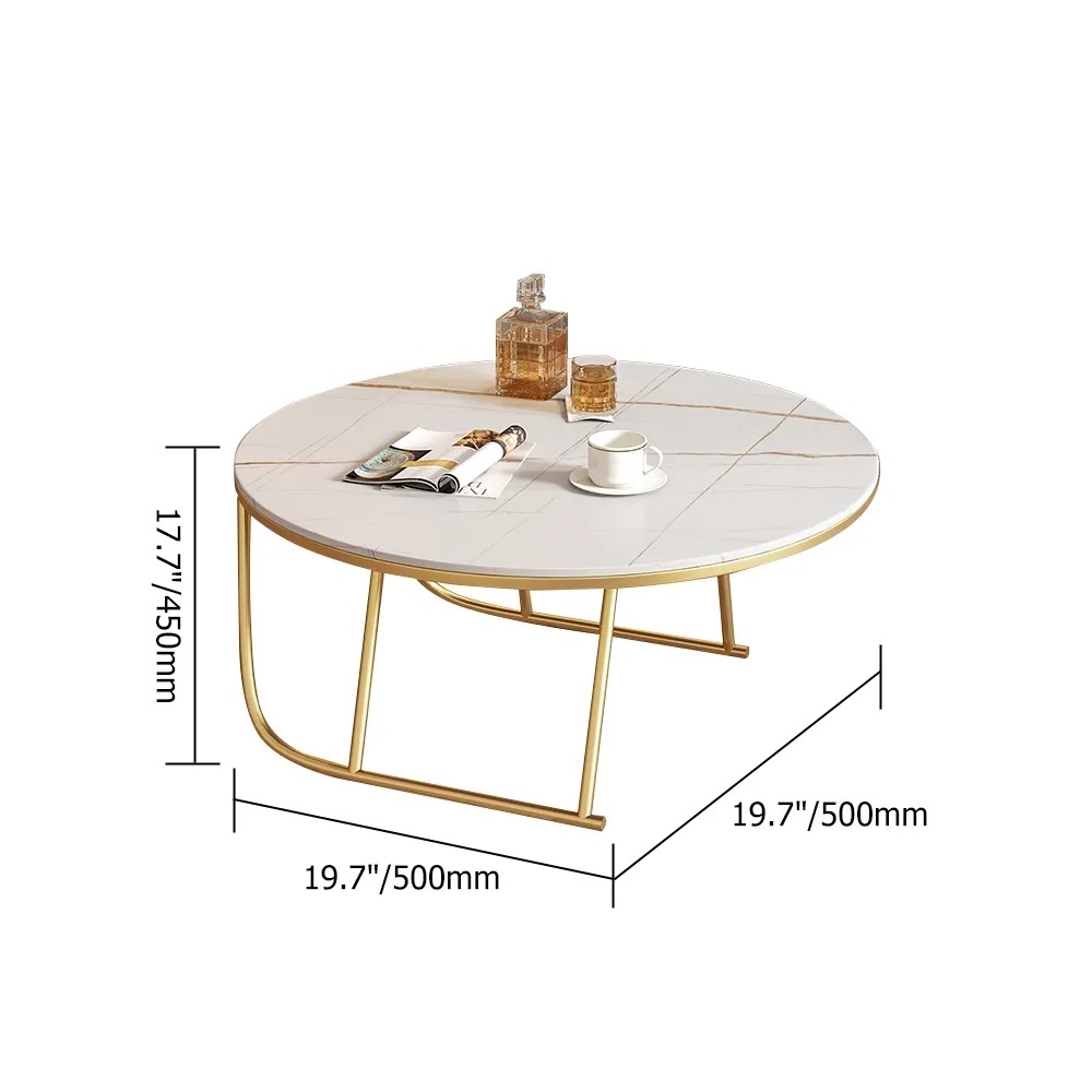Black Modern Coffee Table Metal Legs with Stone Tabletop-Homary