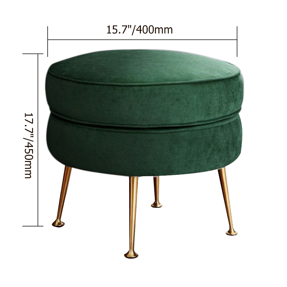Green Round Velvet Ottoman Footrest Metal in Gold