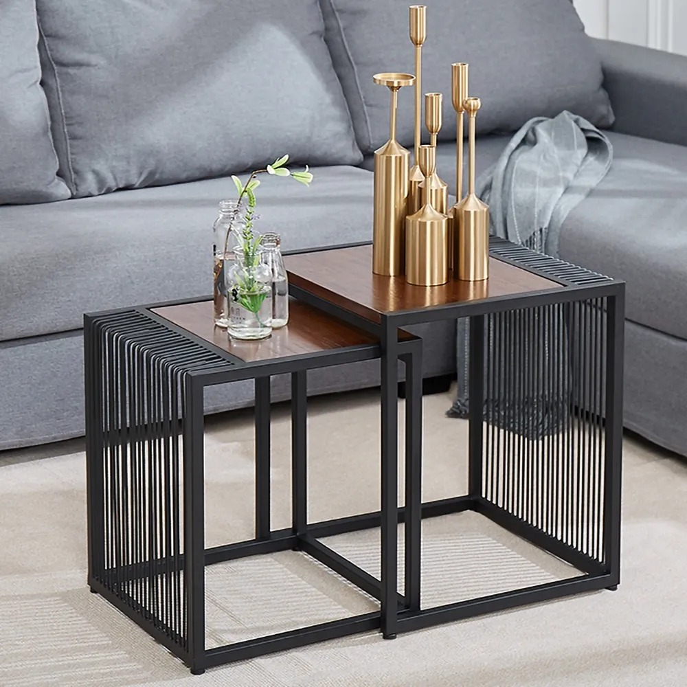 Brown Metal Side Table Set of 2 Rectangular End TableHomary